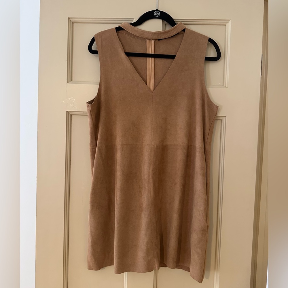 Faux Suede Sleeveless Tan Dress
